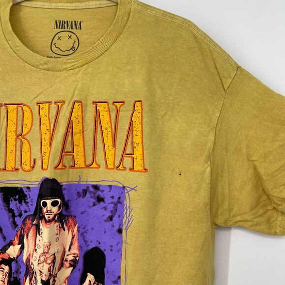 Officially Licensed Nirvana Grunge Tee Yellow Acid Wash Large Vintage Style - Picture 5 of 6